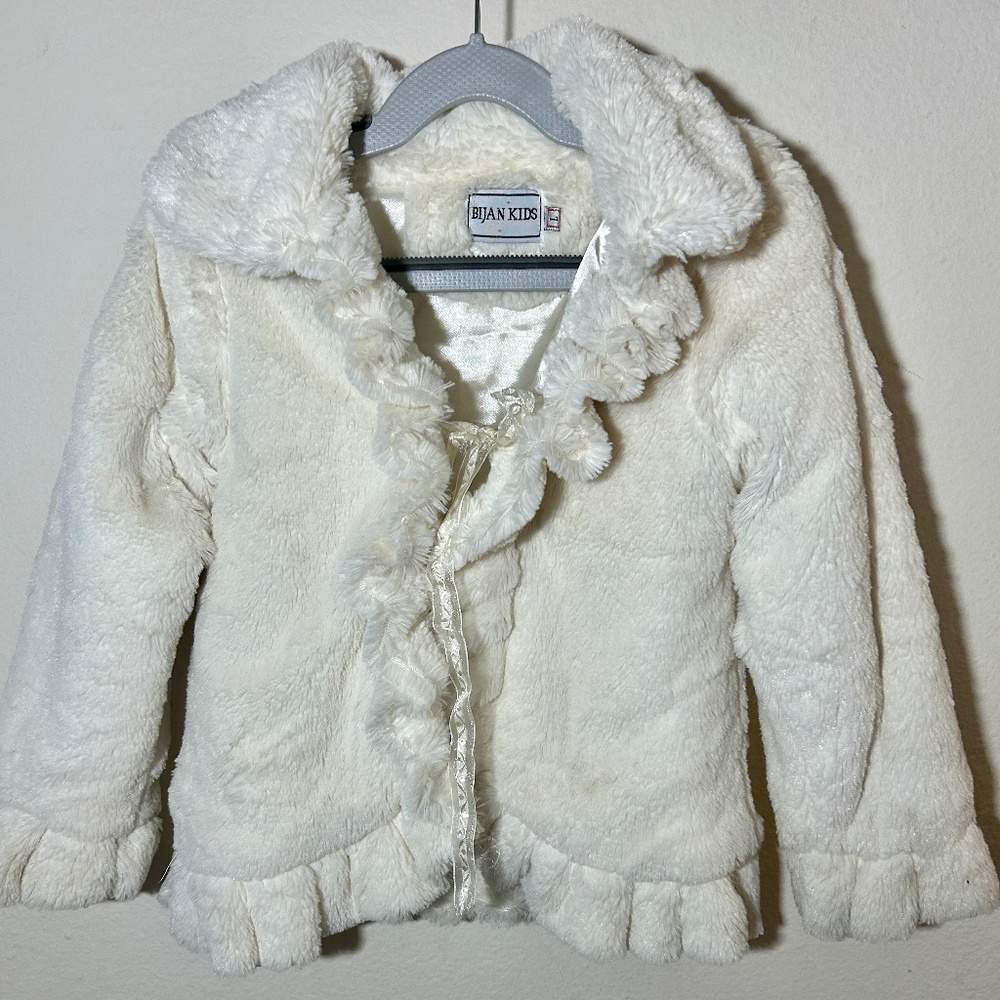 Bijan kids soft white sherling dressy coat